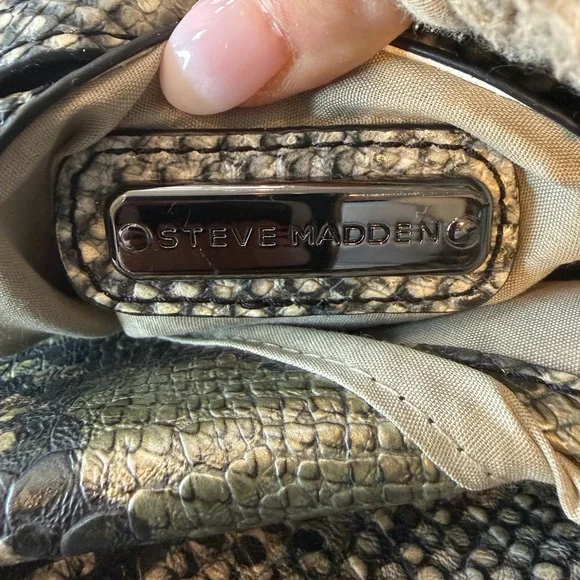 Steve Madden Snake Print‎ Shoulder Bag Gunmetal Chain Handles - Picture 4 of 5
